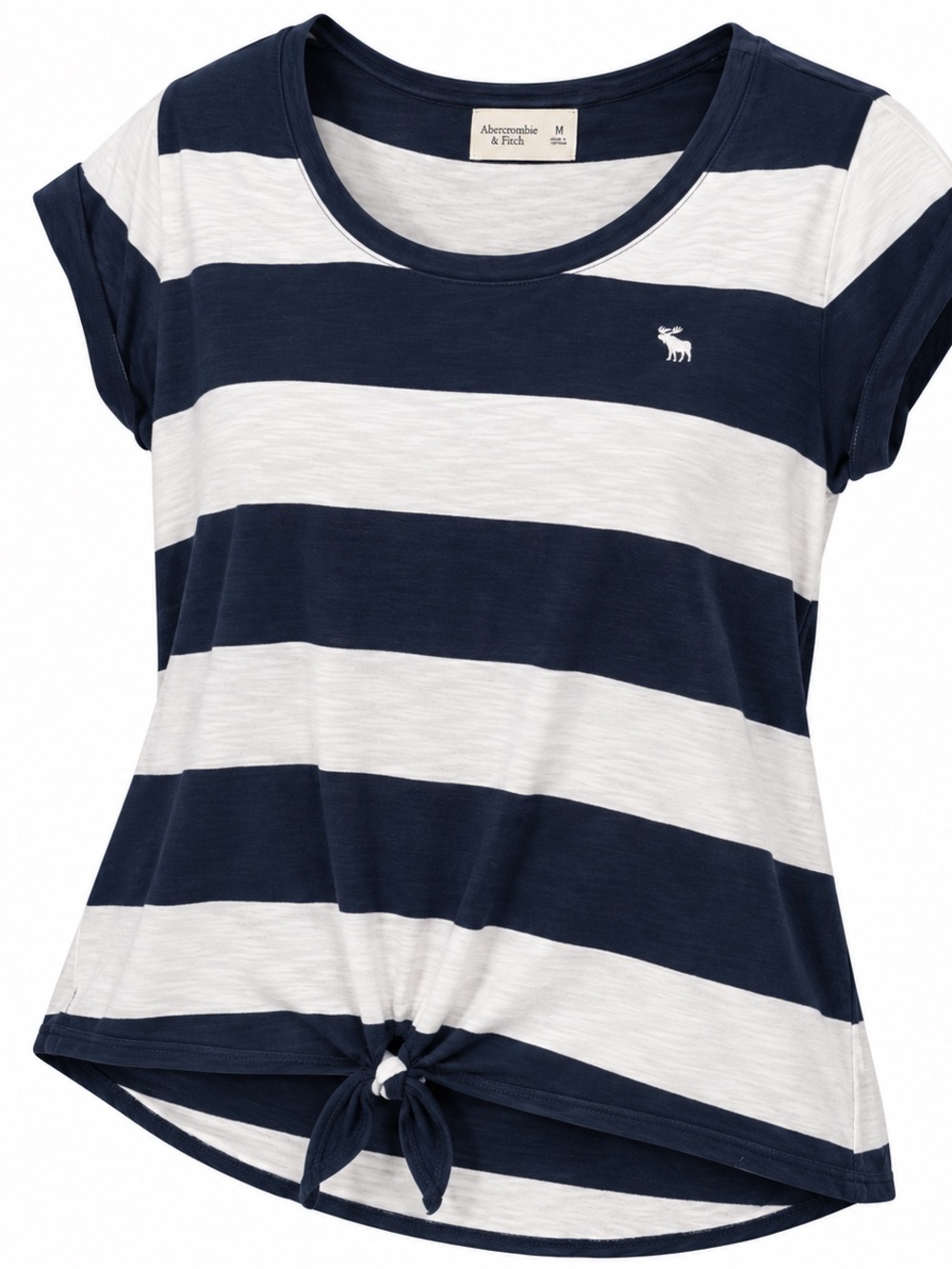 Abercrombie & Fitch Navy and White Striped Tie-Front Crop Tee